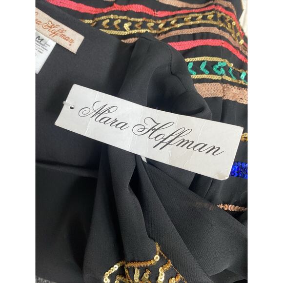NWT Mara Hoffman Mini Dress Black Striped Multi Color Sequin Long Sleeve… - Picture 7 of 9